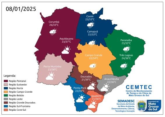 Previsão indica altas temperaturas e chuva em algumas cidades do Estado.