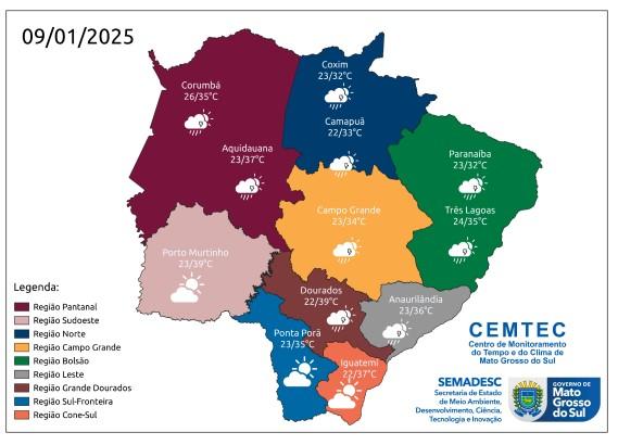 Quinta-feira tem previsão de chuva moderada em diferentes regiões do Estado.